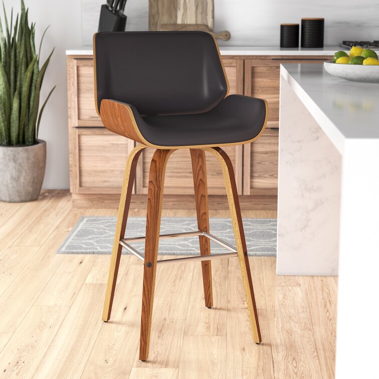 Alli Swivel Faux Leather Counter Bar Stool with Wood Legs and Metal Footrest